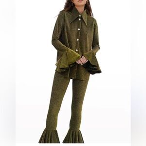 Sleeper Saturn Metallic Lurex Lounge Suit Pajama Set In Gold
Y18